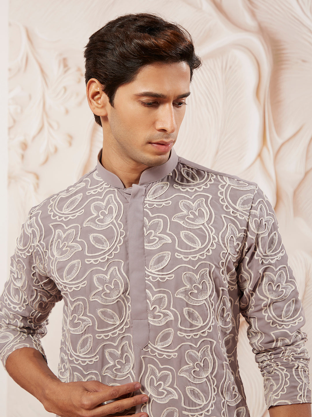 Sarvati Men's Levender Georgette Kurta And Pyjama Set