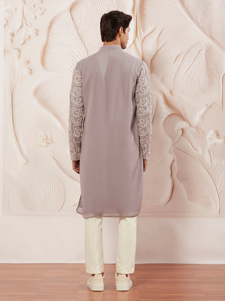 Sarvati Men's Levender Georgette Kurta And Pyjama Set