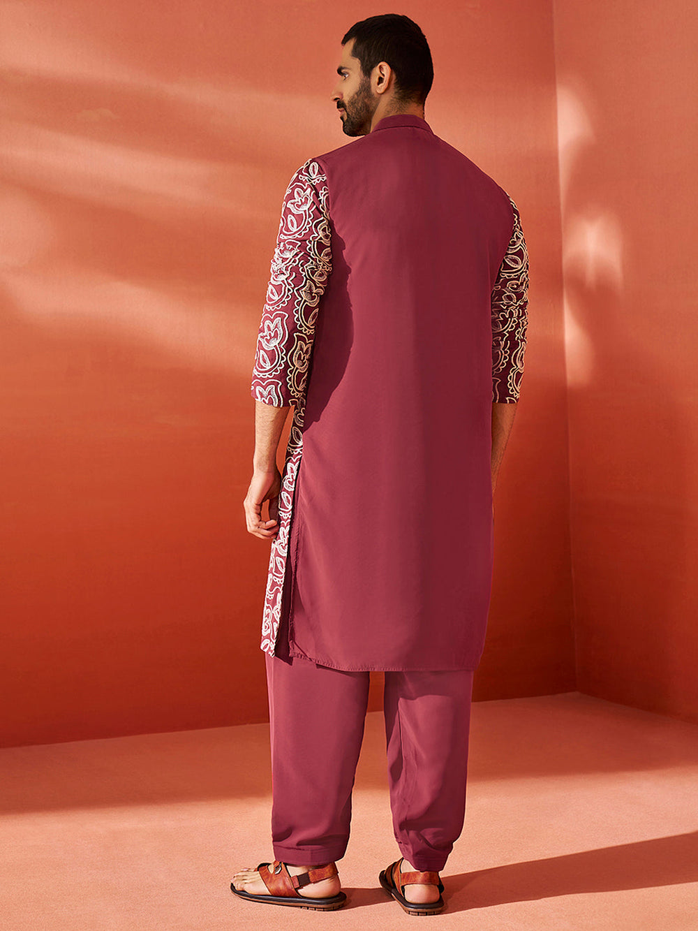 Sarvati Men's Maroon Georgette Kurta And Patiala Set