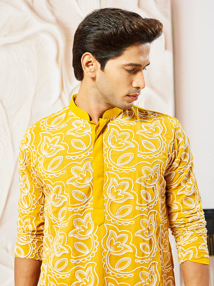 Sarvati Men's Mustard Georgette Kurta And Patiala Set