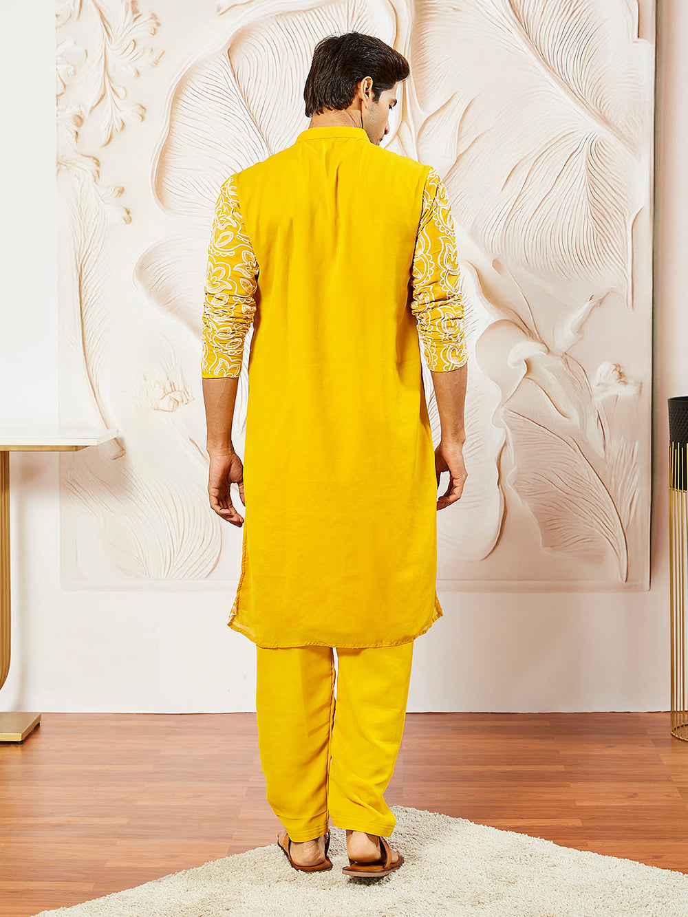 Sarvati Men's Mustard Georgette Kurta And Patiala Set