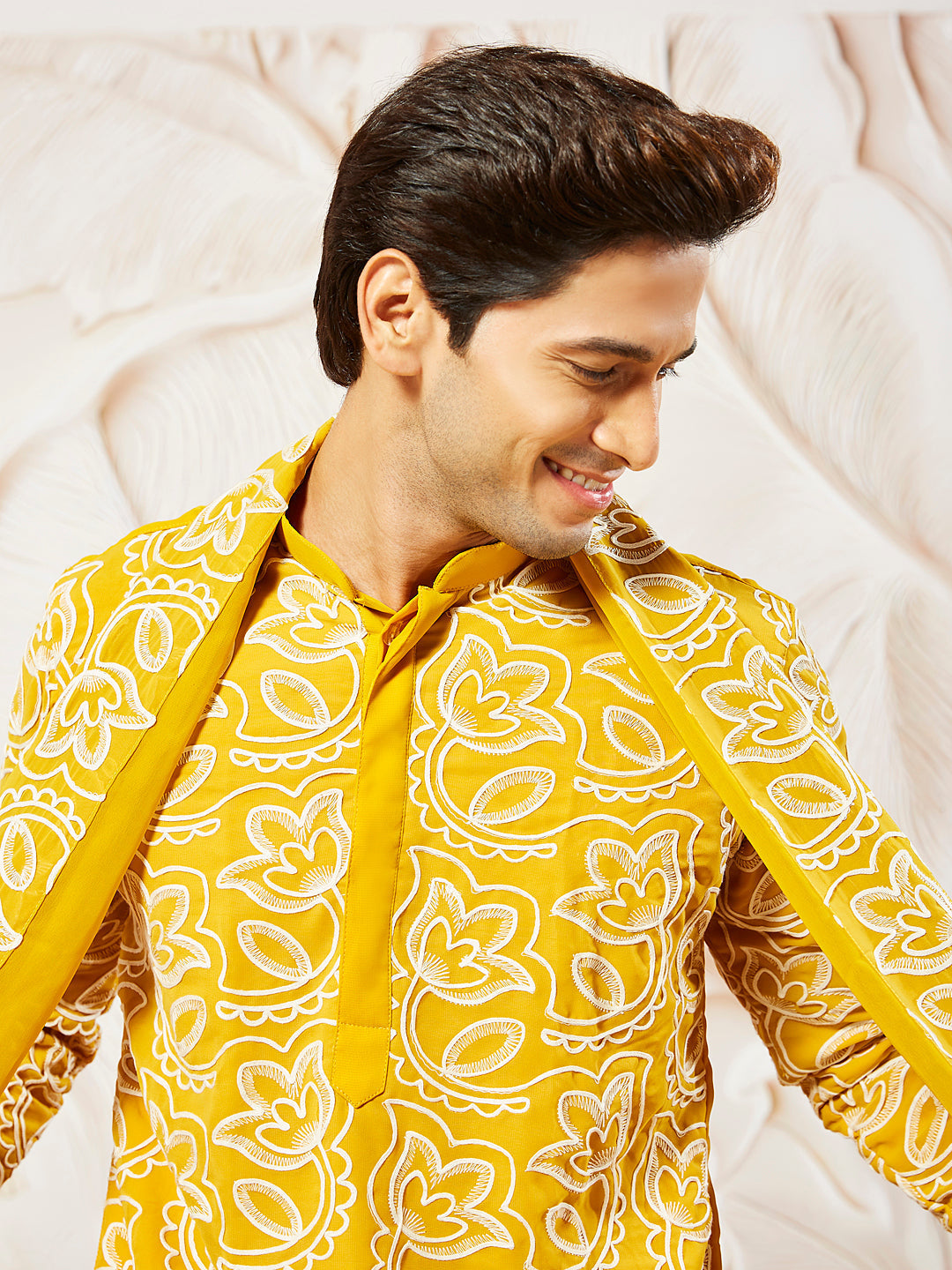 Sarvati Men's Mustard Georgette Kurta And Patiala Set