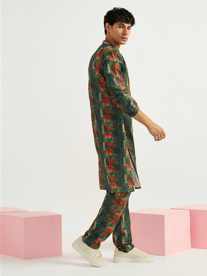 Men's Green Crepe Kurta And Pyjama Set