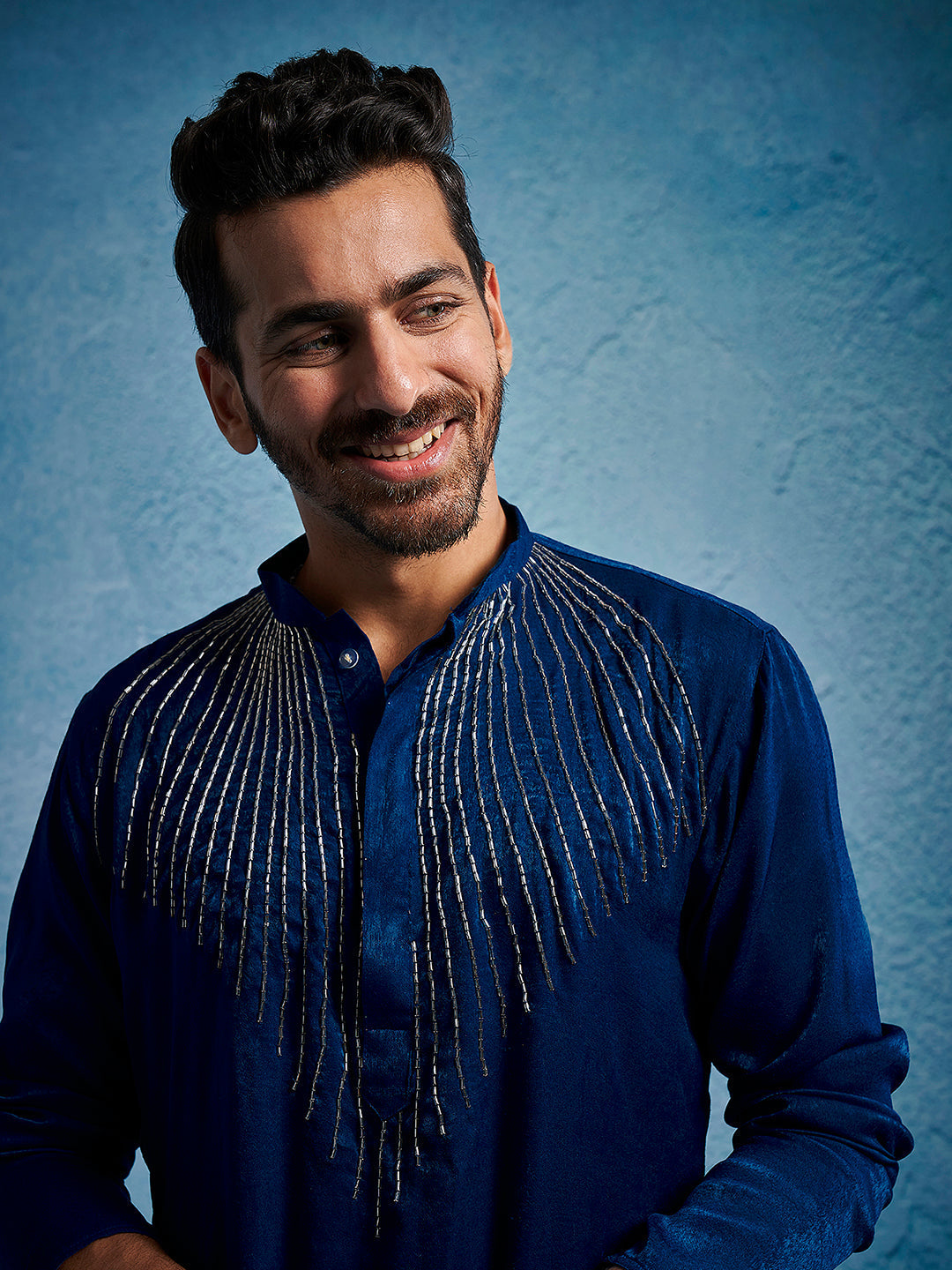 Sarvati Men's Turquoise Silk Blend Kurta And Pyjama Set