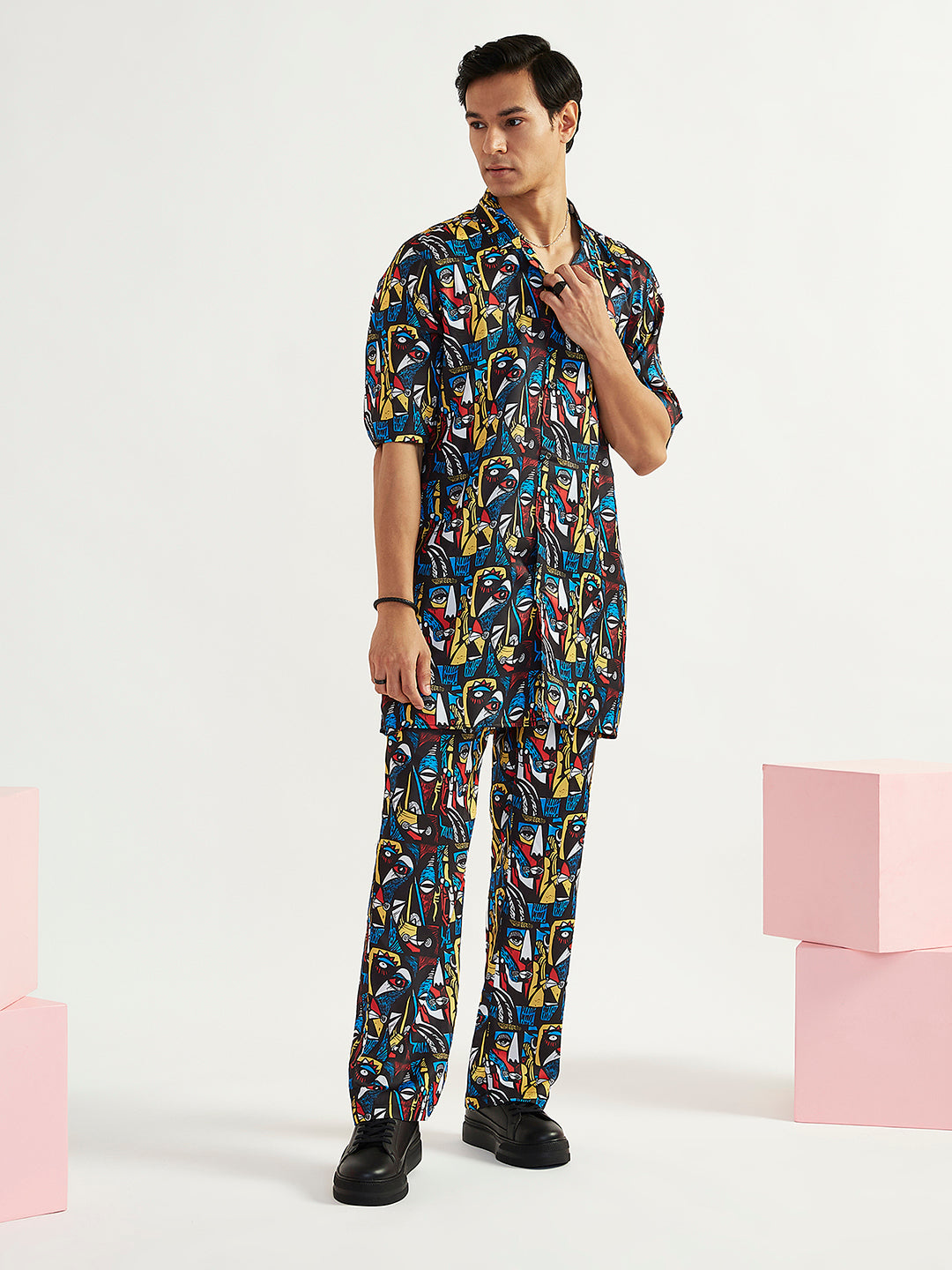Sarvati Men's Black Satin Kurta And Pyjama Set
