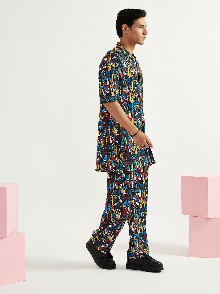 Sarvati Men's Black Satin Kurta And Pyjama Set