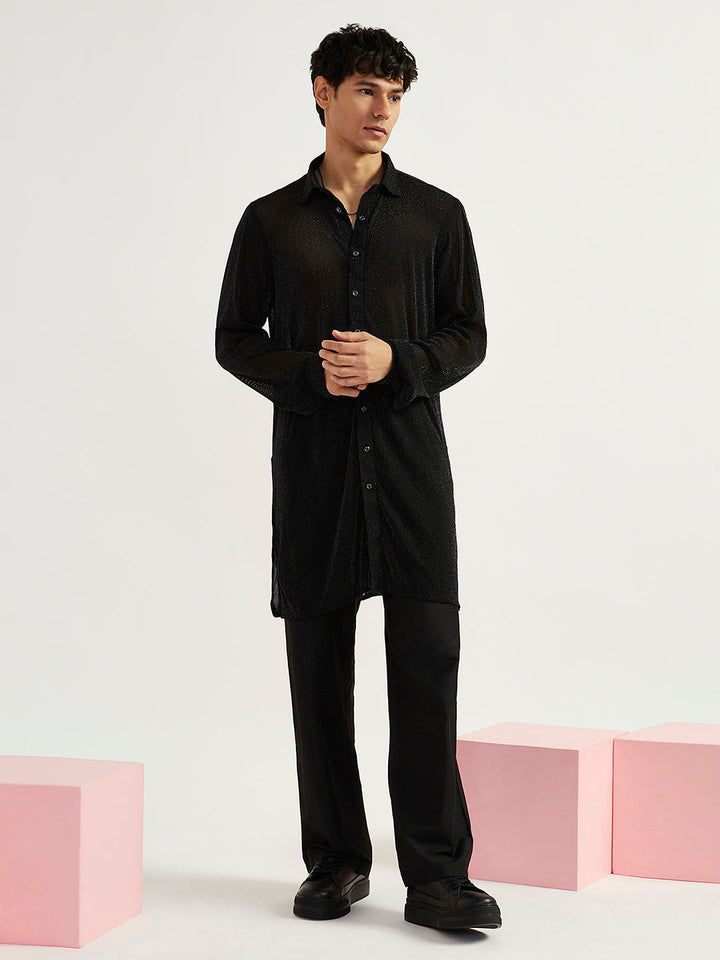 Sarvati Men's Black Lycra Kurta And Pyjama Set