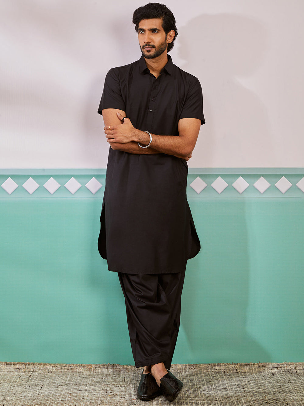 Men's Black Viscose Kurta