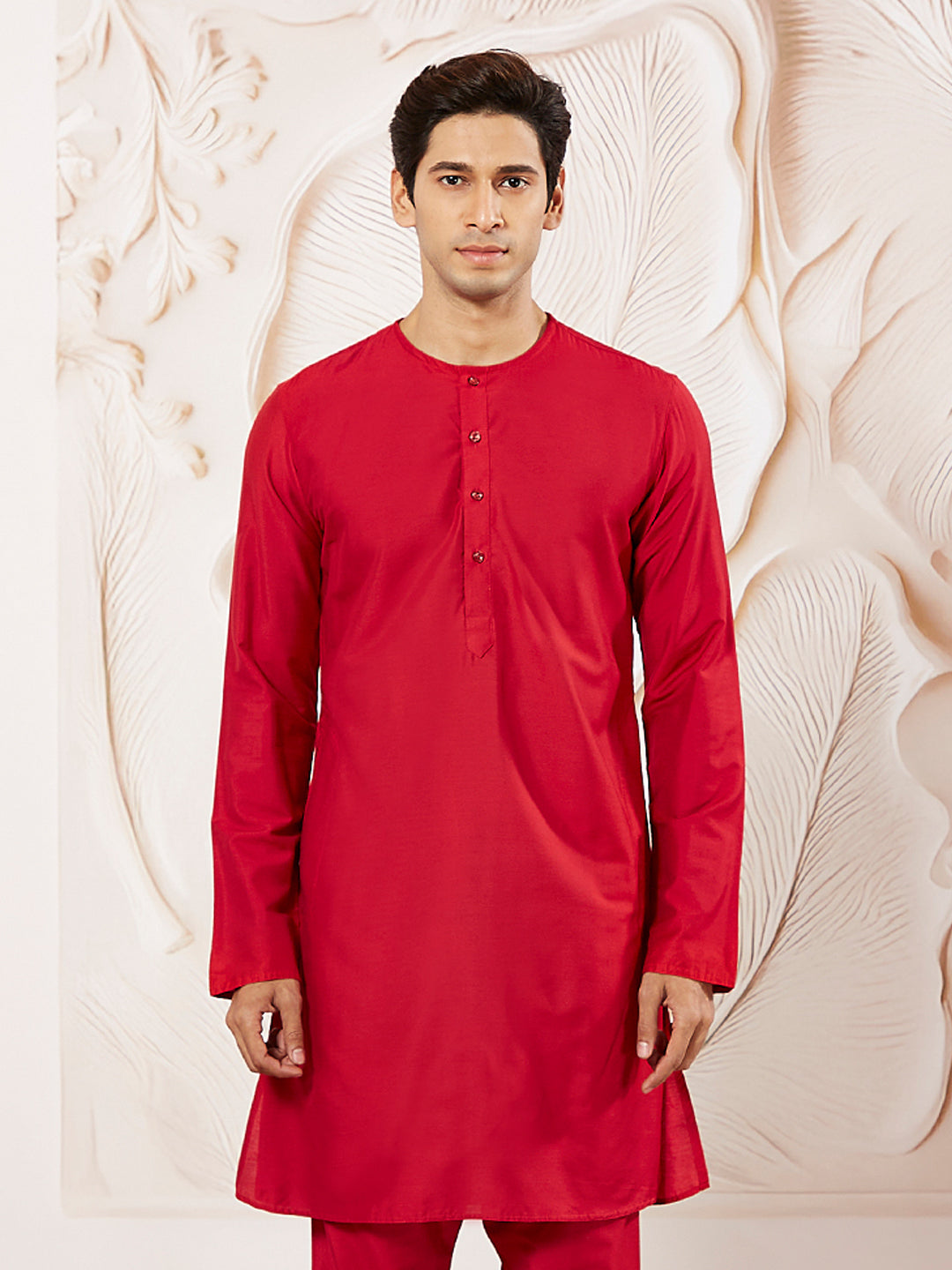 Men's Red Viscose Kurta