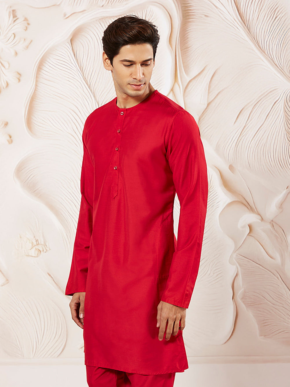Men's Red Viscose Kurta