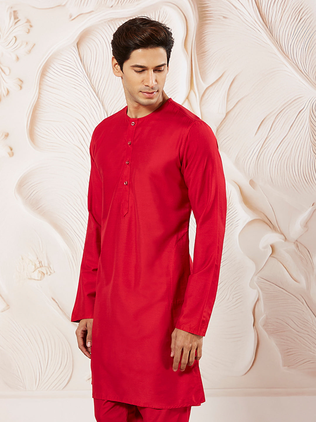 Men's Red Viscose Kurta