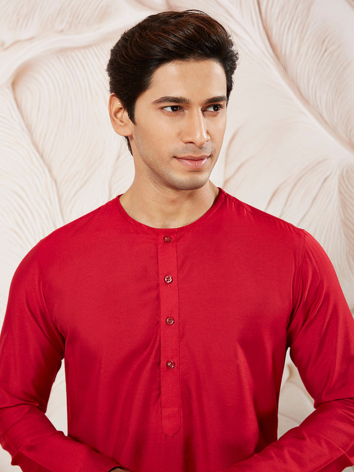 Men's Red Viscose Kurta