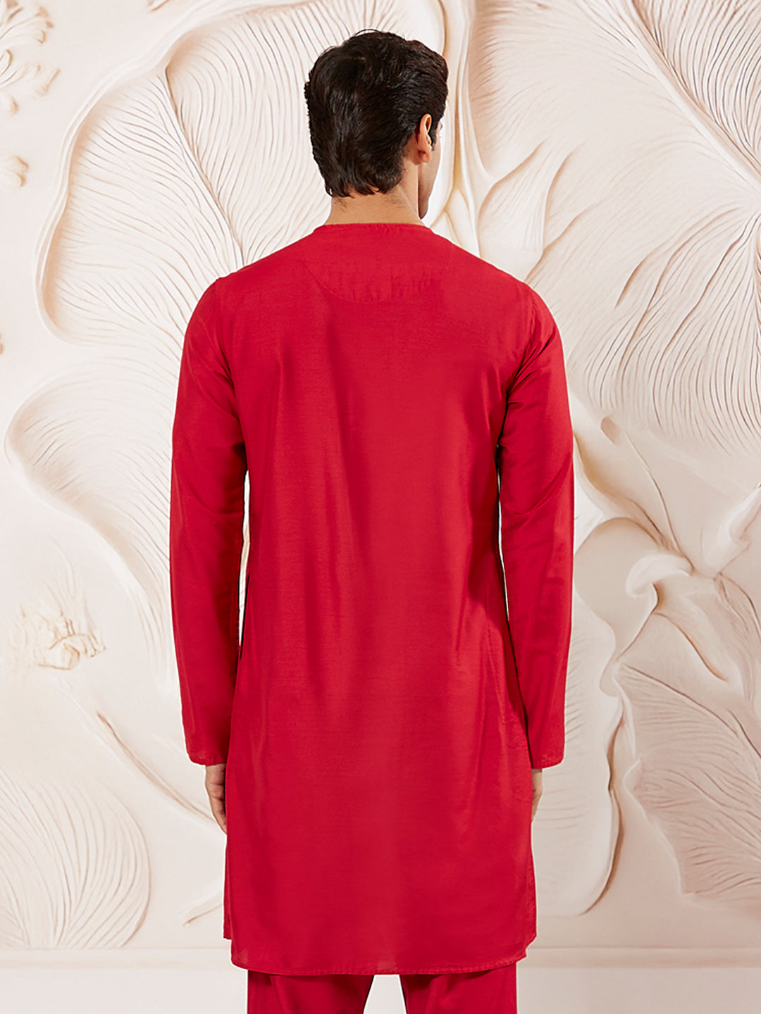 Men's Red Viscose Kurta