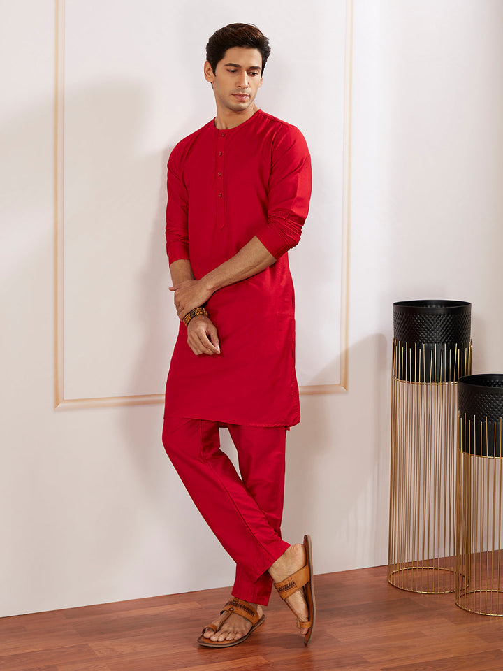 Men's Red Viscose Kurta