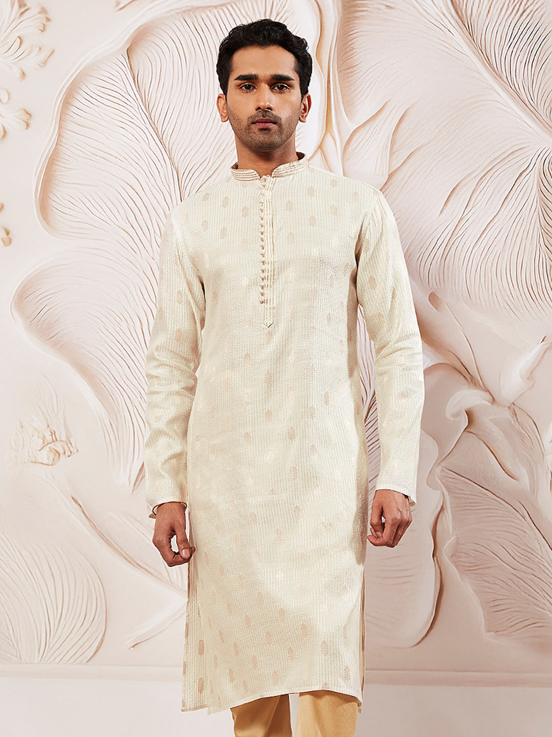Men's Cream Silk Blend  Kurta