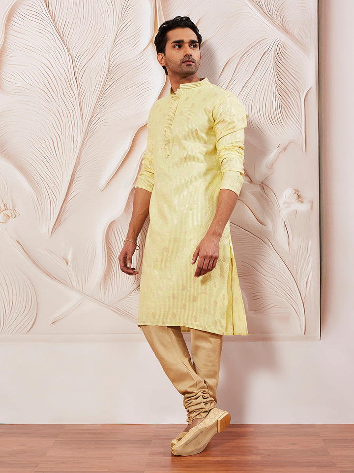 Sarvati Men's Mint Green Silk Blend  Kurta Pyjama Set