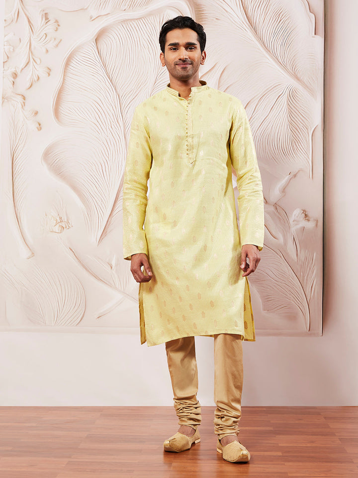 Sarvati Men's Mint Green Silk Blend  Kurta Pyjama Set