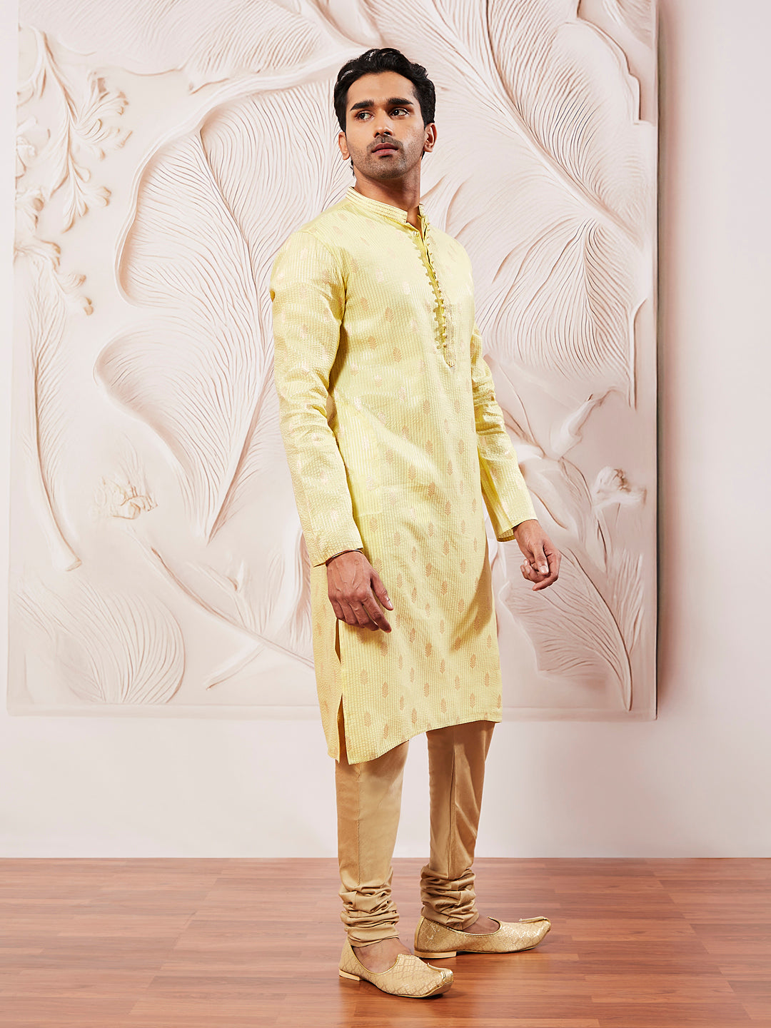 Sarvati Men's Mint Green Silk Blend  Kurta Pyjama Set