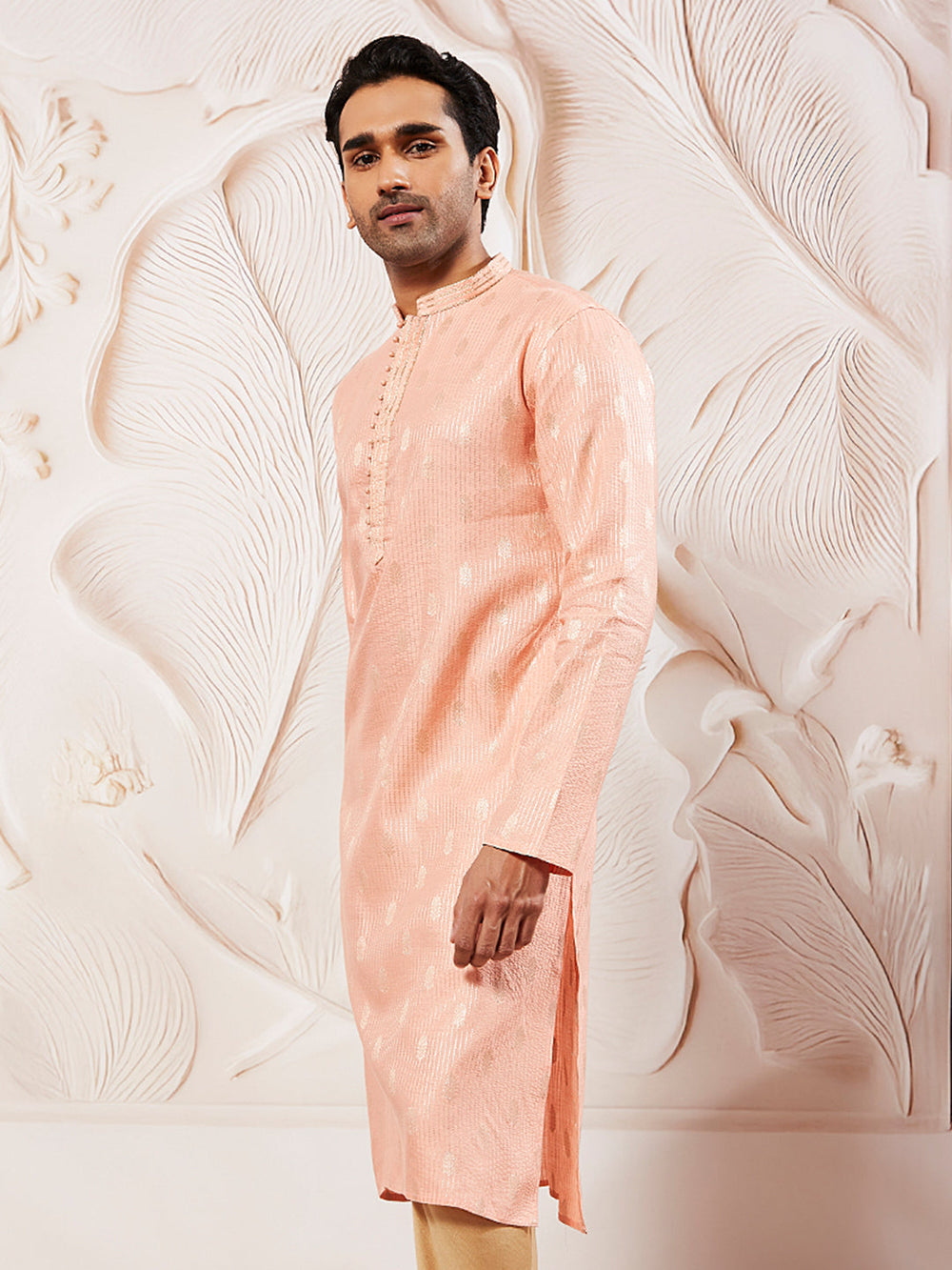 Men's Pink Silk Blend  Kurta