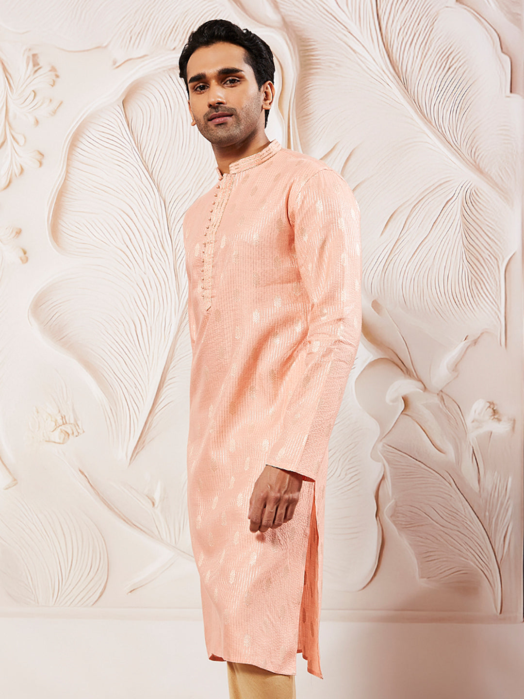 Men's Pink Silk Blend  Kurta