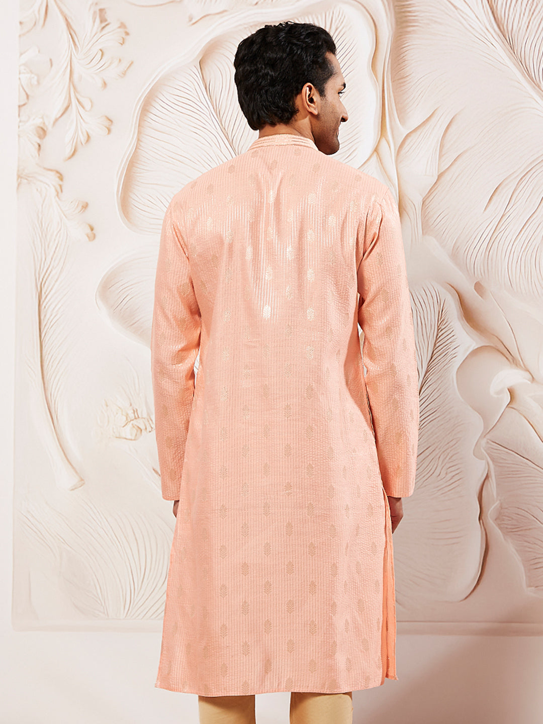 Men's Pink Silk Blend  Kurta