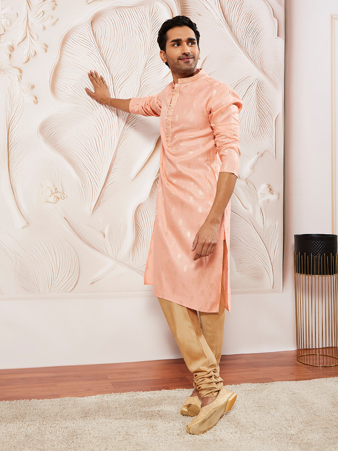 Sarvati Men's Pink Silk Blend  Kurta Pyjama Set