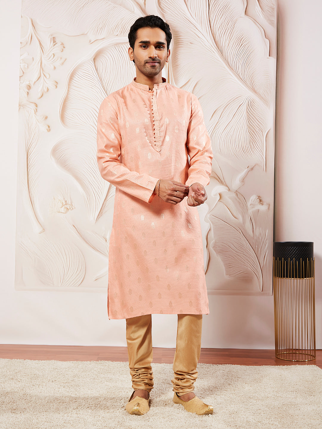 Sarvati Men's Pink Silk Blend  Kurta Pyjama Set