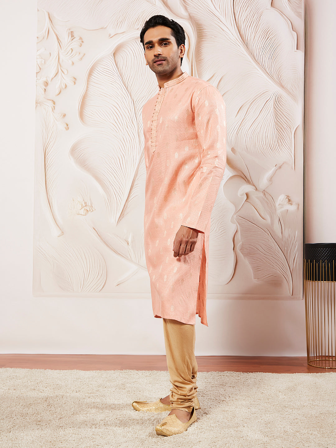 Sarvati Men's Pink Silk Blend  Kurta Pyjama Set