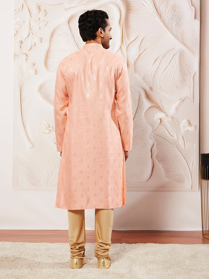 Sarvati Men's Pink Silk Blend  Kurta Pyjama Set