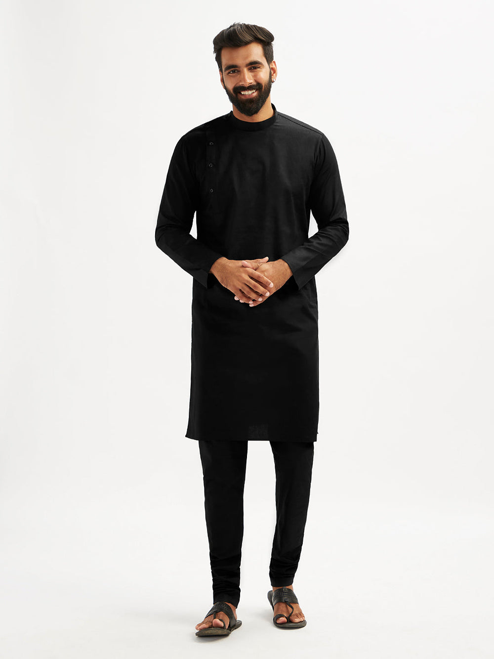 Men's Black Viscose Kurta Pyjama Set