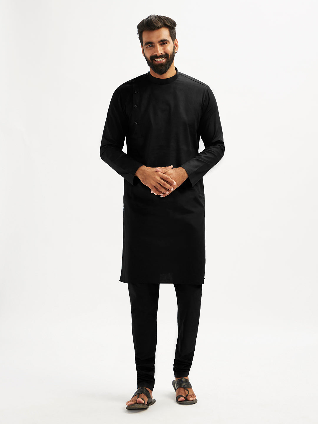 Men's Black Viscose Kurta Pyjama Set