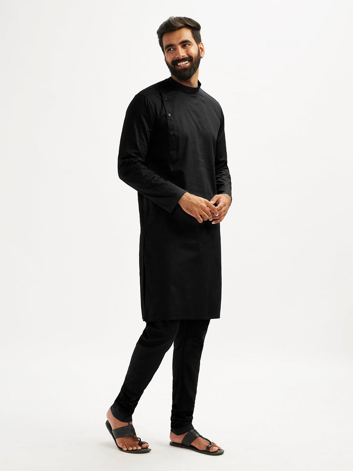 Men's Black Viscose Kurta Pyjama Set
