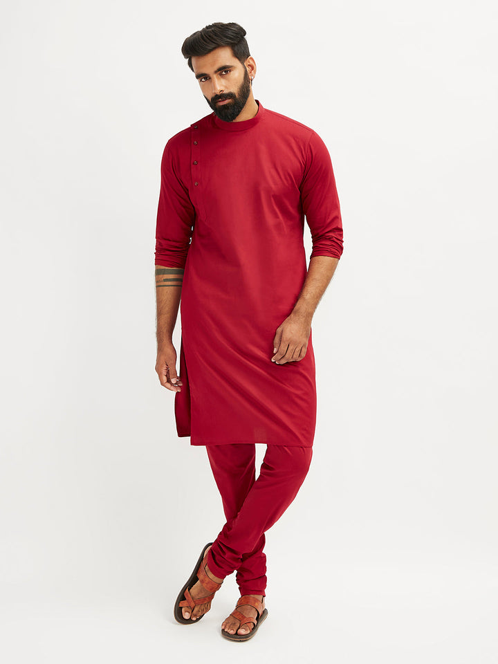 Men's Maroon Viscose Kurta Pyjama Set
