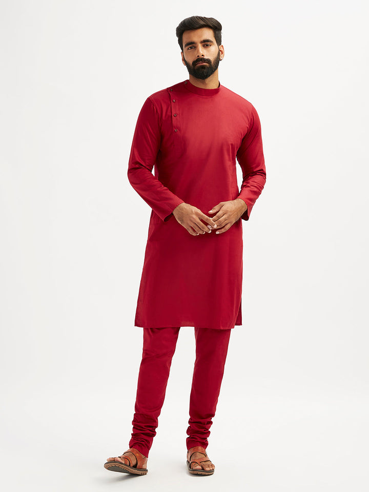 Men's Maroon Viscose Kurta Pyjama Set