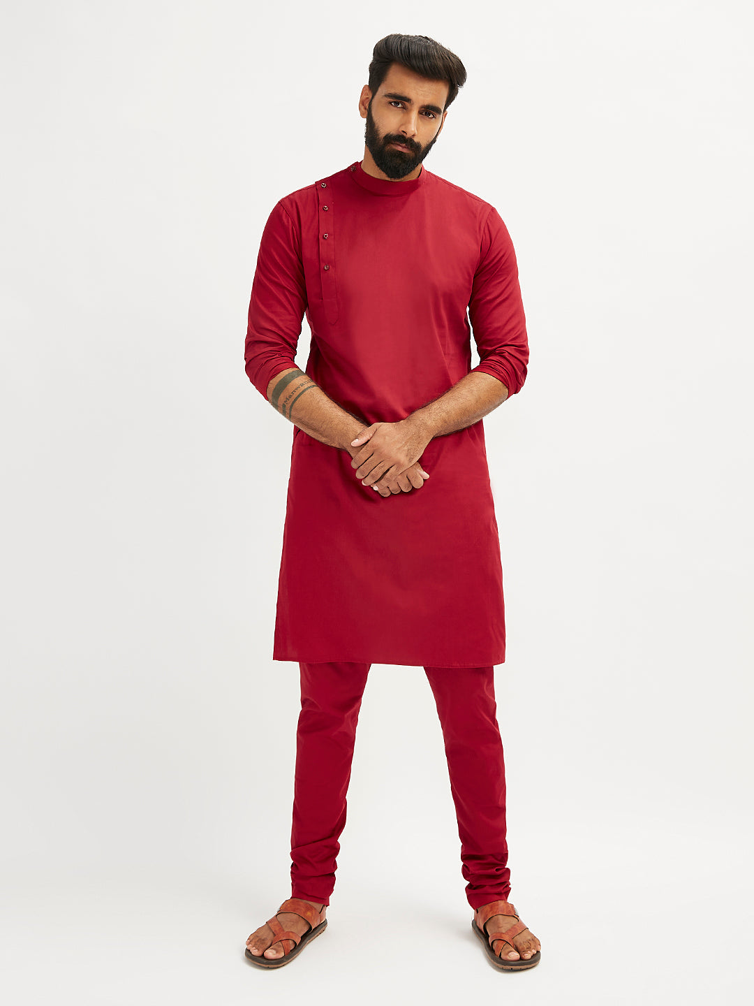 Men's Maroon Viscose Kurta Pyjama Set