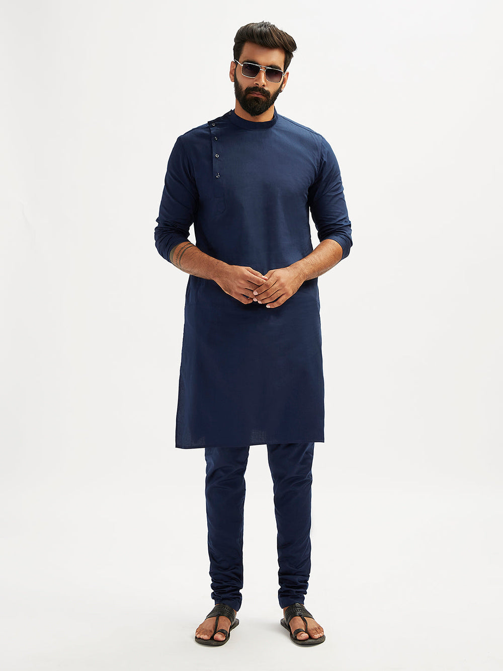 Men's Navy Blue Viscose Kurta Pyjama Set