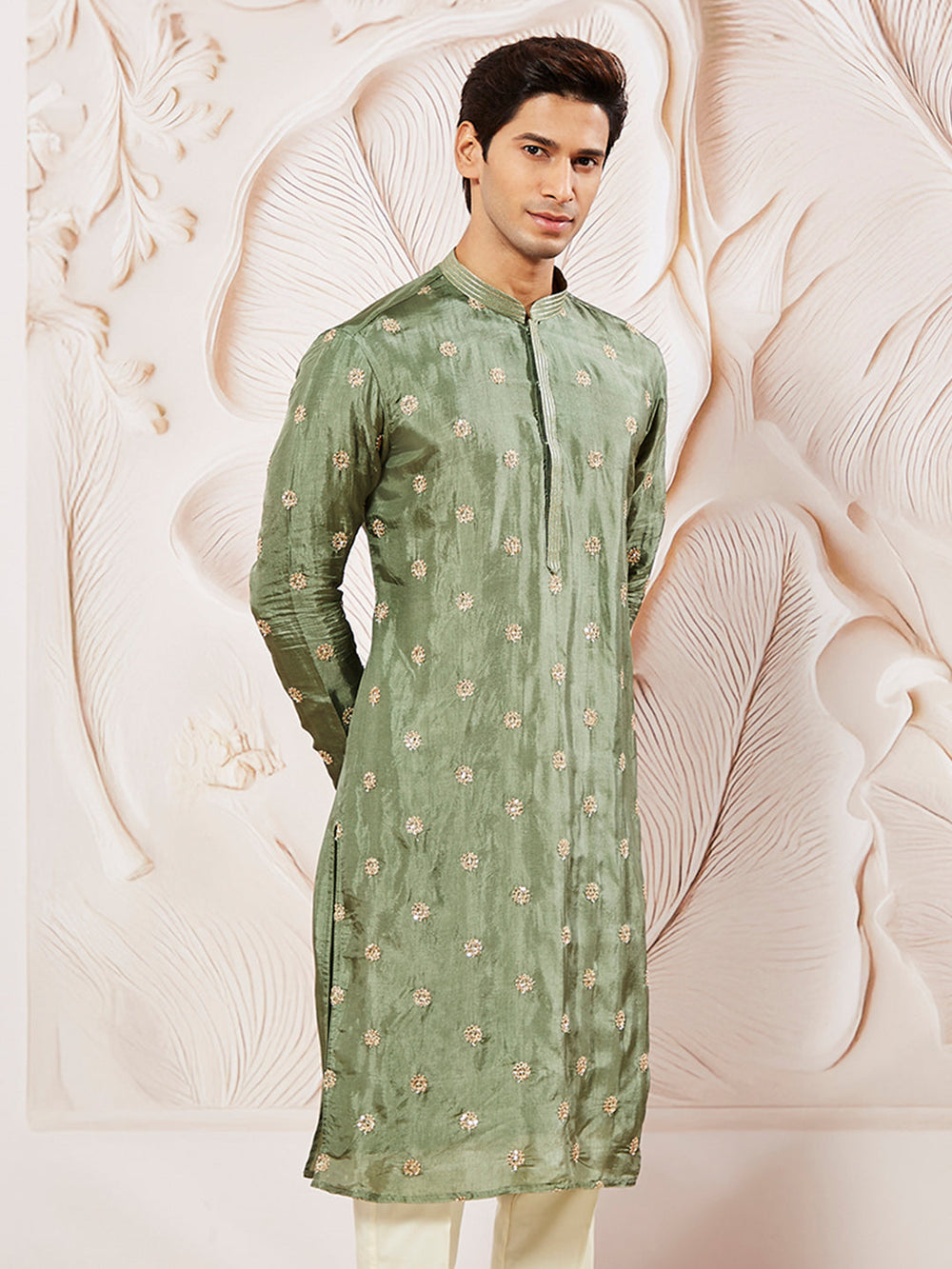 Men's Green Tissue Silk Kurta