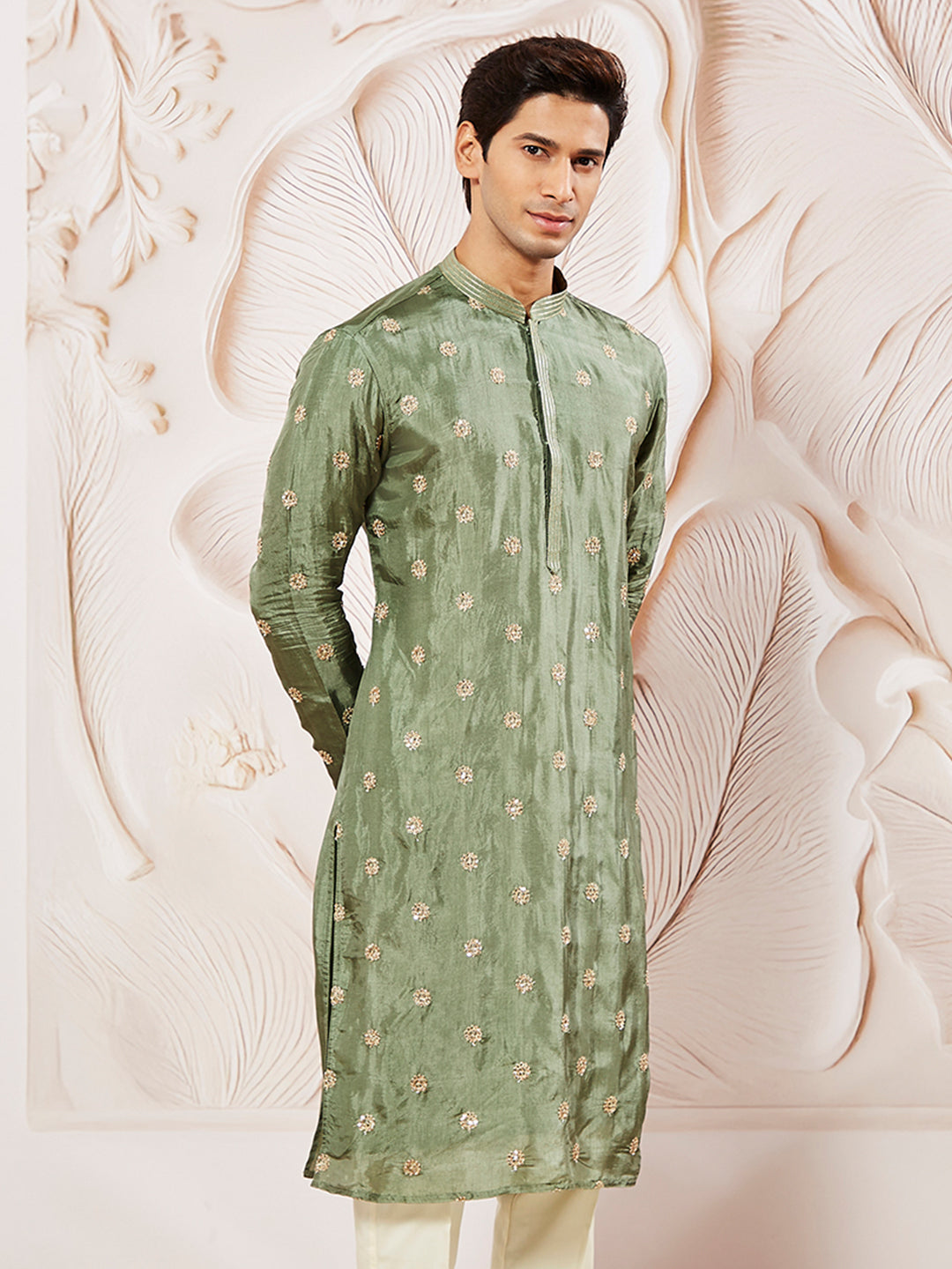 Men's Green Tissue Silk Kurta