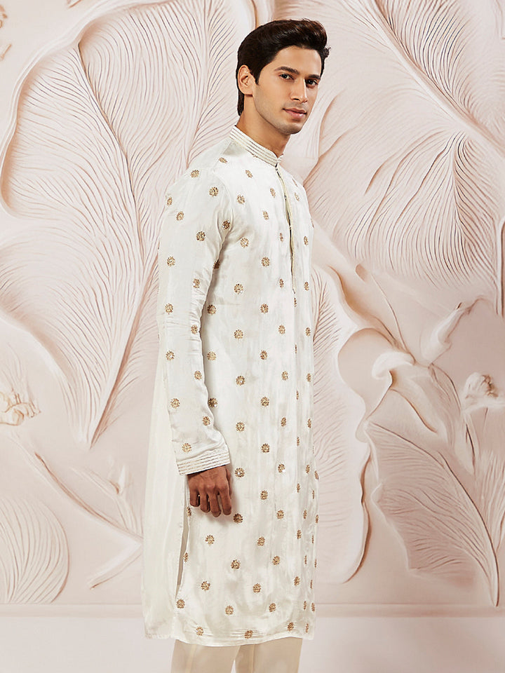 Men's White Tissue Silk Kurta