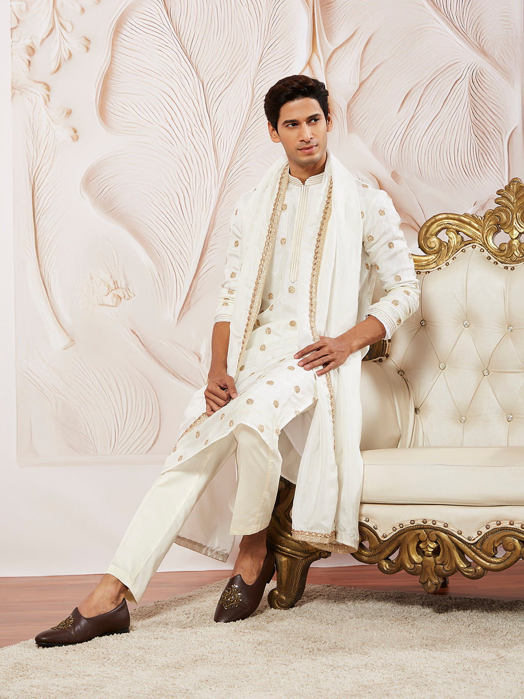 Men's White Tissue Silk Kurta