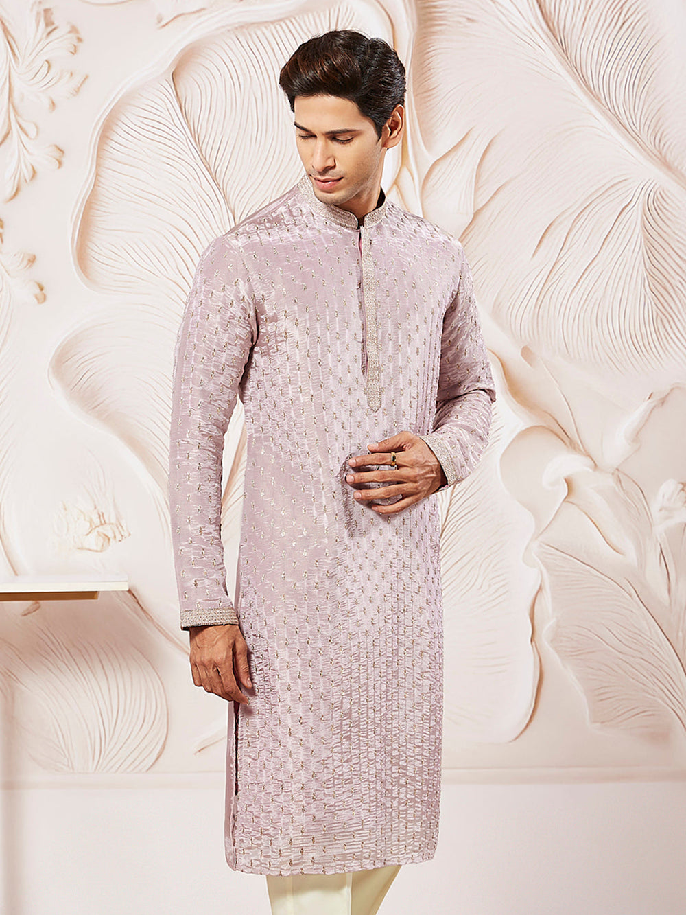 Men's Lavender Tissue Silk Kurta
