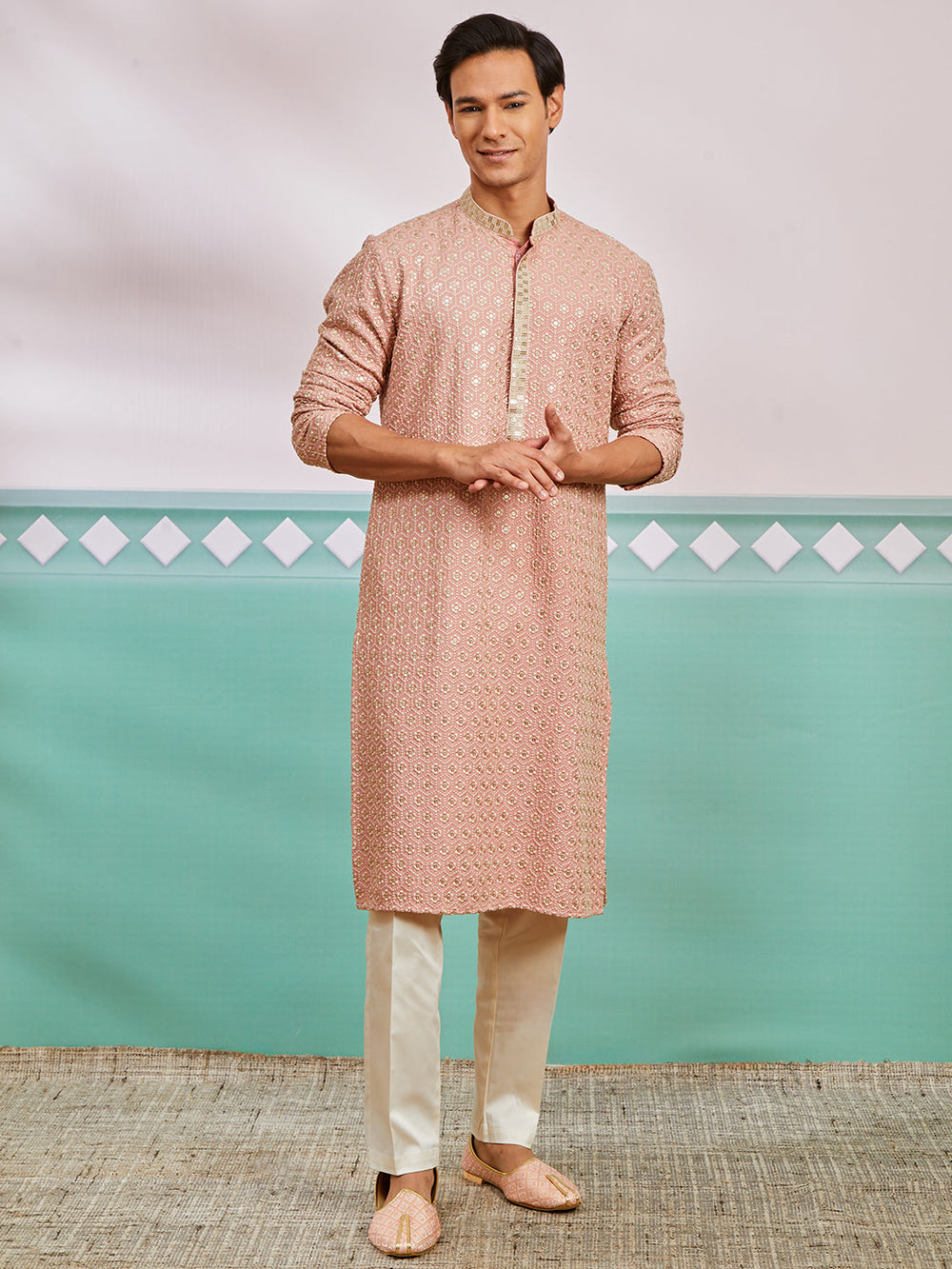 Men's Peach Rayon Kurta And Pyjama Set