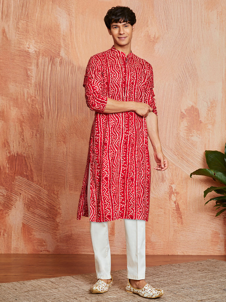 Men's Red Rayon Kurta And Pyjama Set