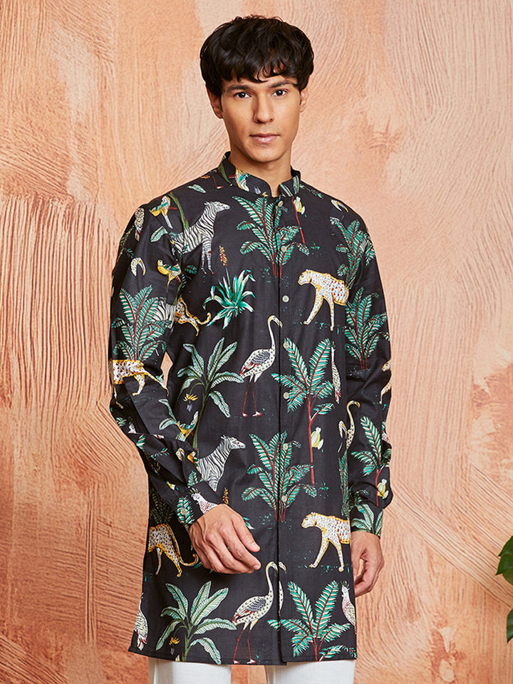 Men's Black Cotton Kurta