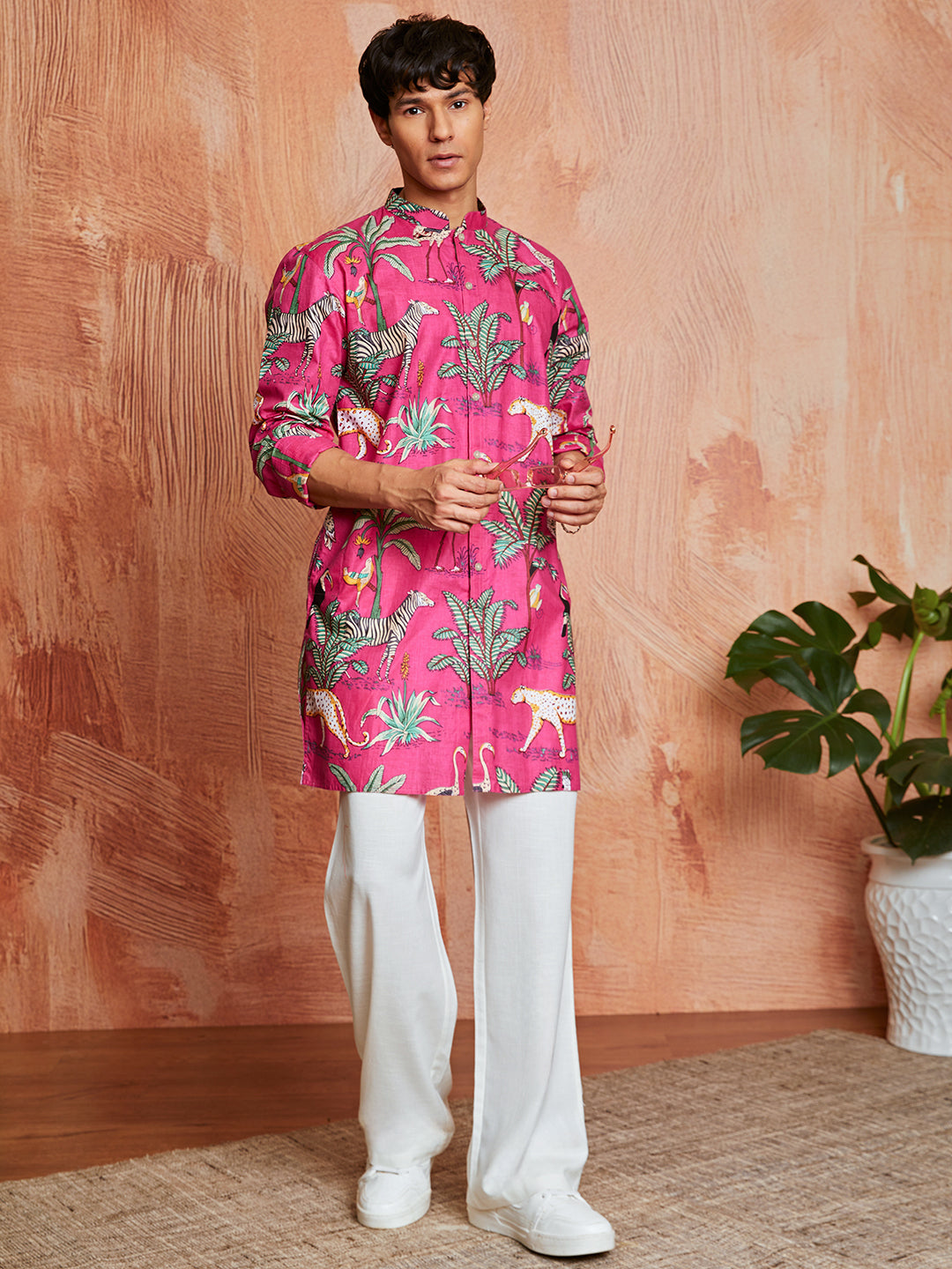 Men's Pink Cotton Kurta And Pyjama Set