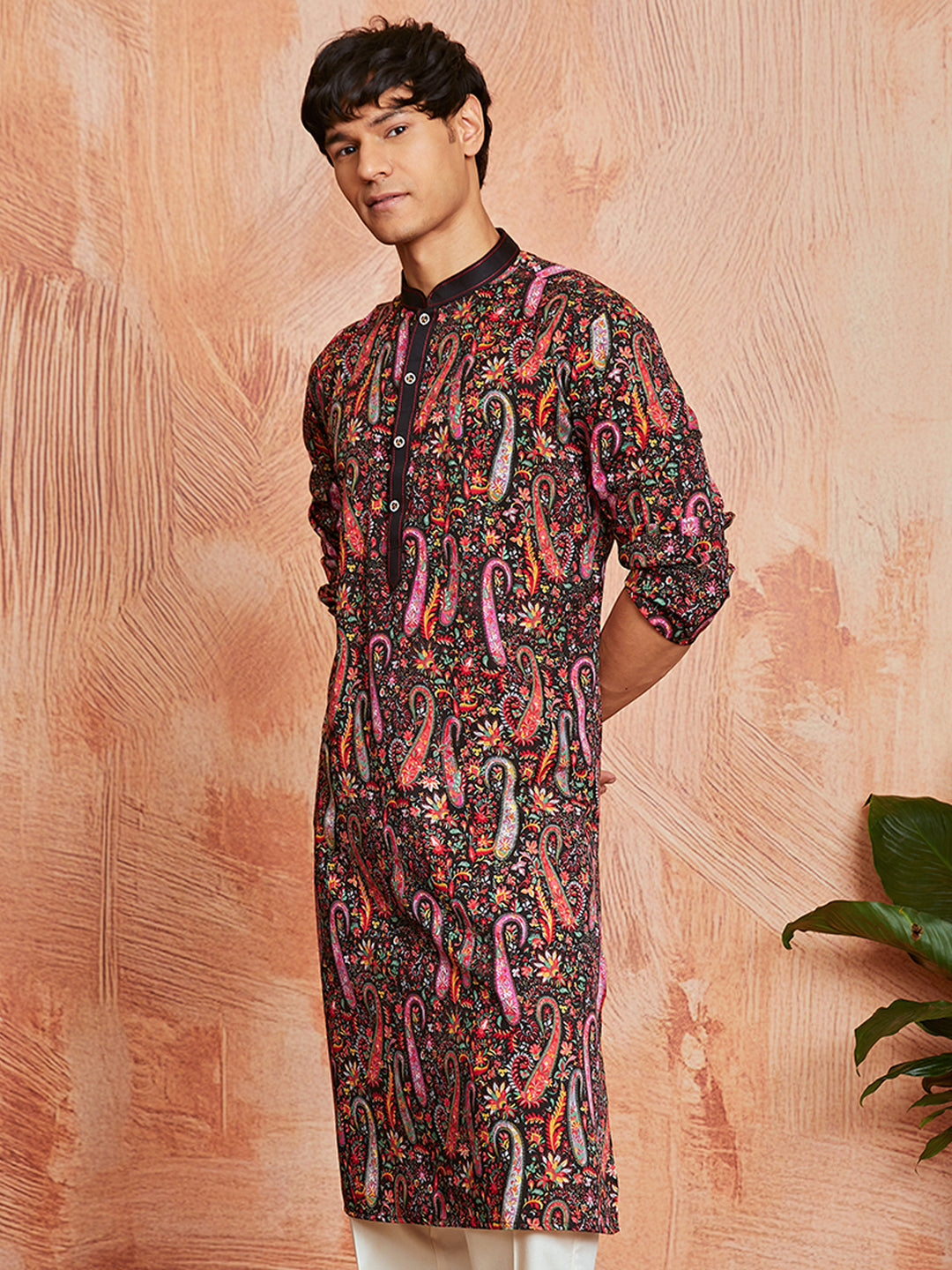 Men's Black Crepe Kurta