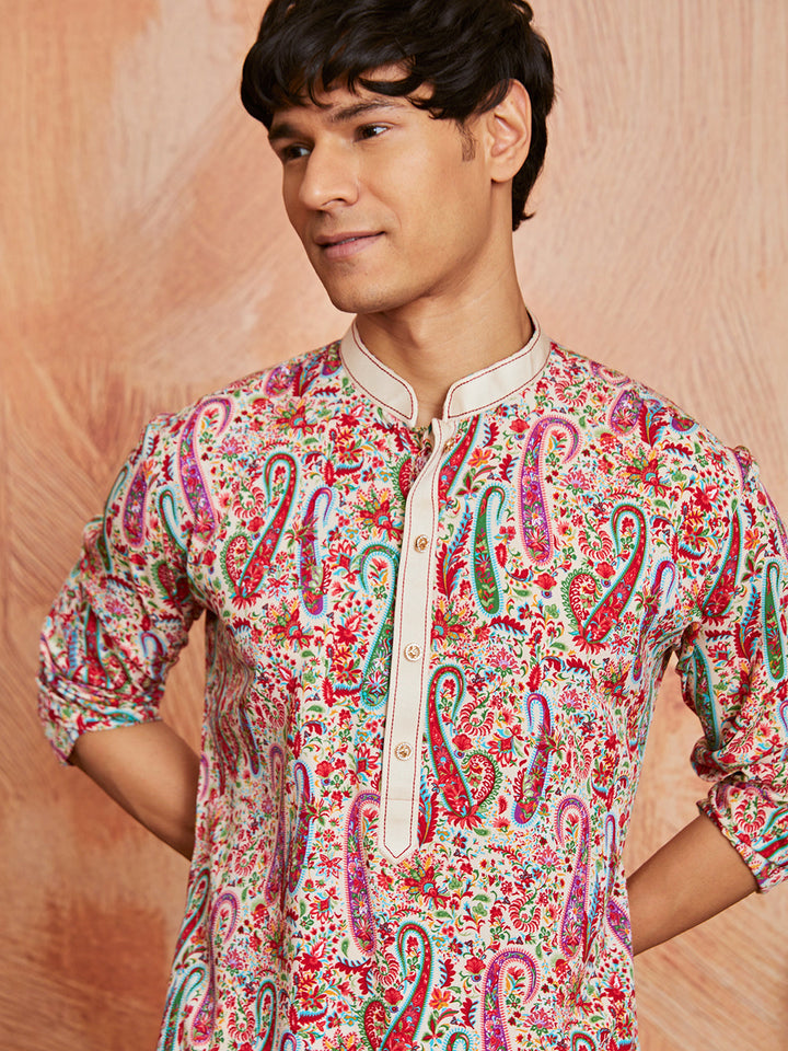 Men's Cream Crepe Kurta