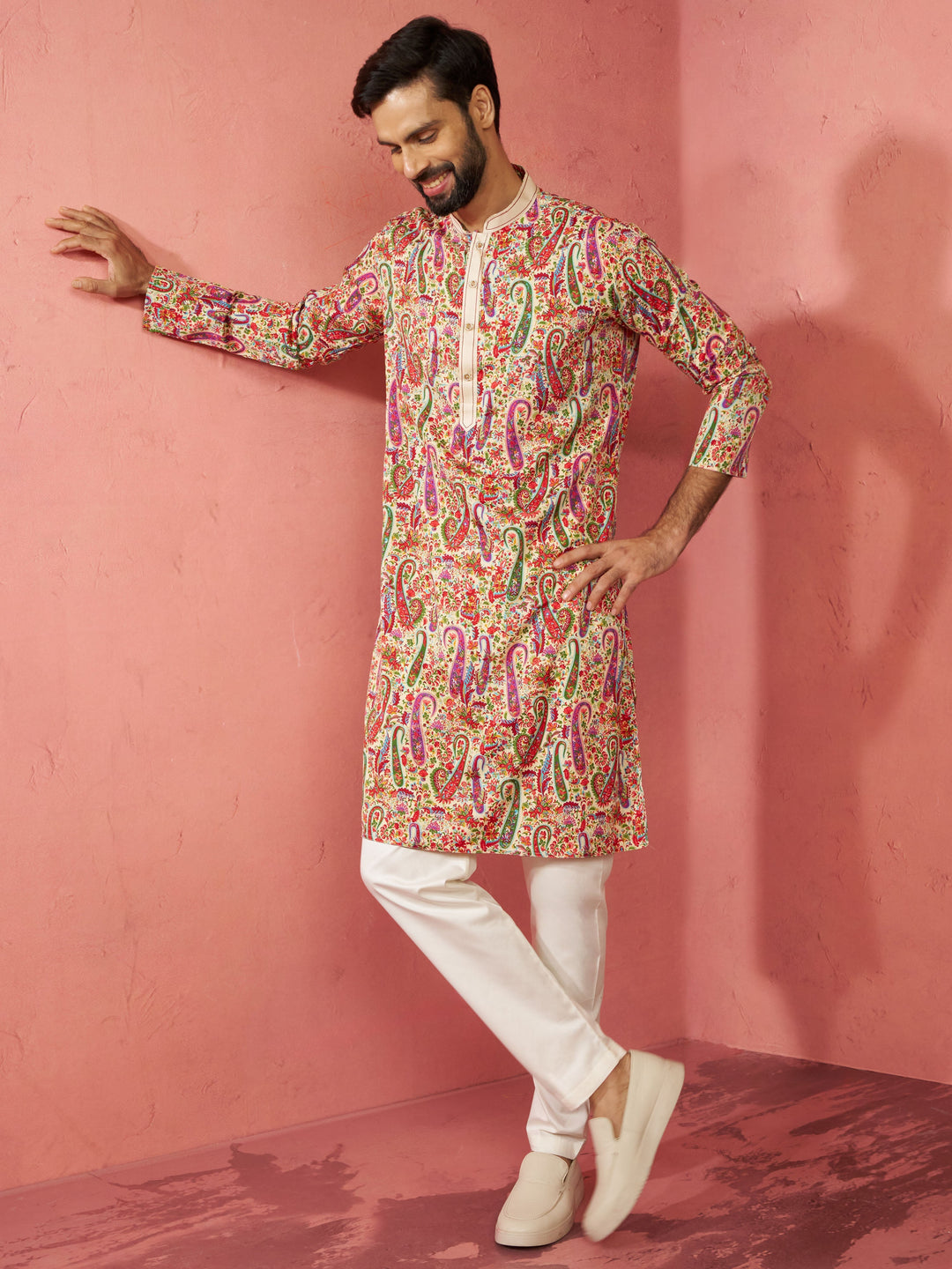 Men's Cream Kurta with Cream Pyjama