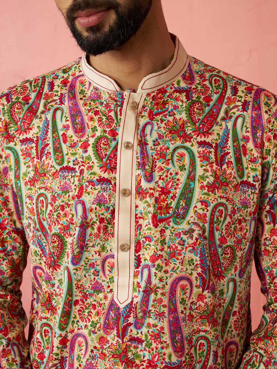 Men's Cream Kurta with Cream Pyjama
