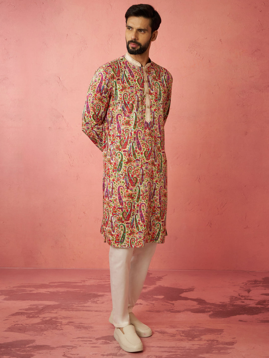 Men's Cream Kurta with Cream Pyjama
